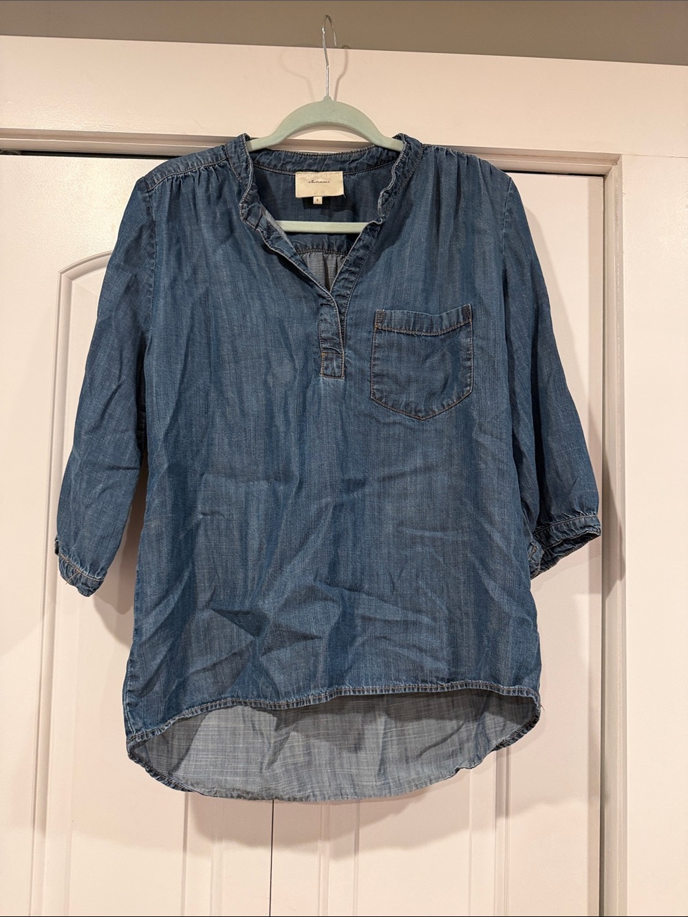 Elevenses from Anthropologie Lightweight‎ Denim Pullover Blouse - Blue small